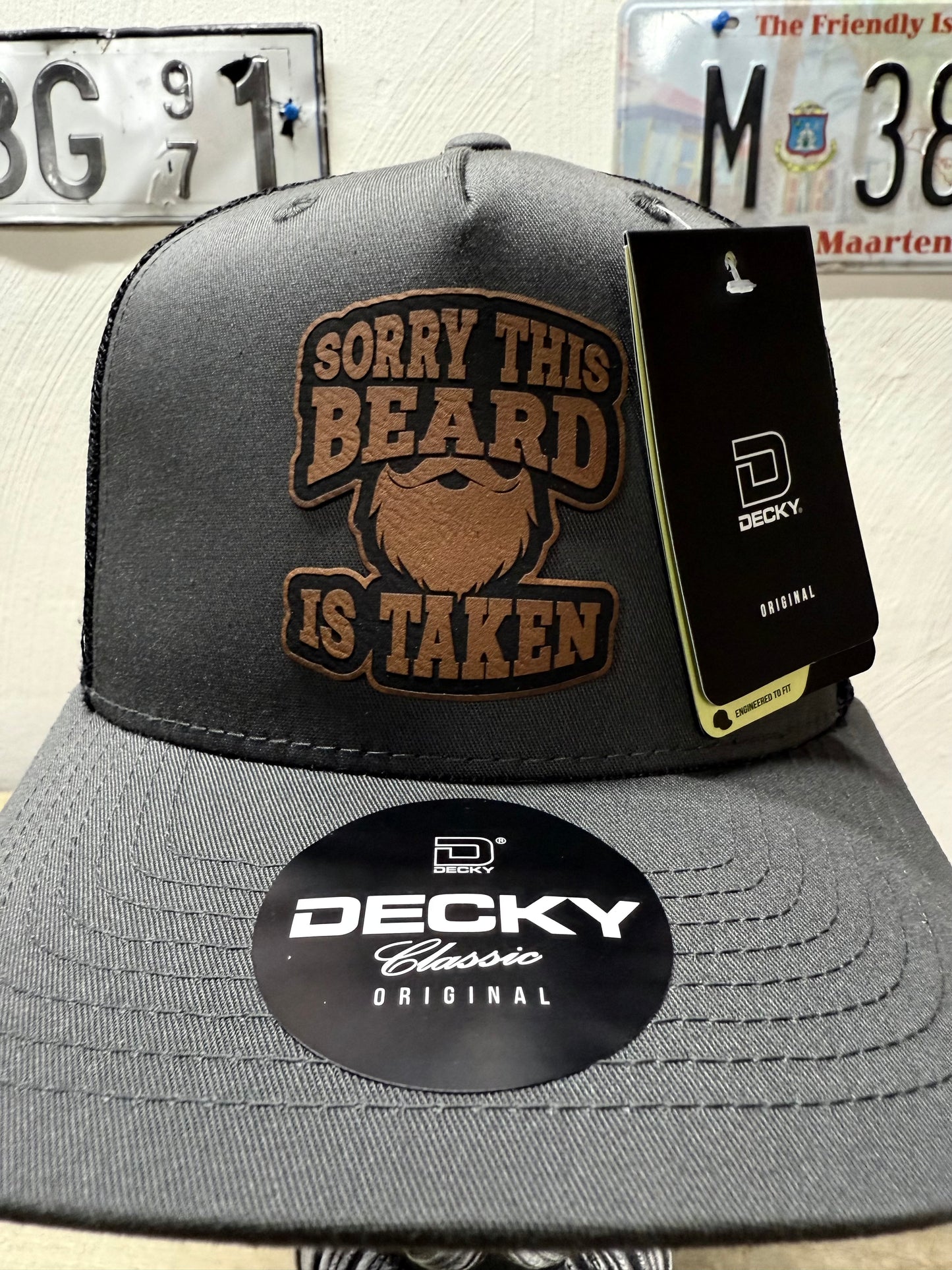 Sorry This Beard Is Taken Trucker Hat, Funny Beard Lover Gift, Leather Patch Hat for Bearded Men, Perfect Gift for Him -  Free Beard Sticker