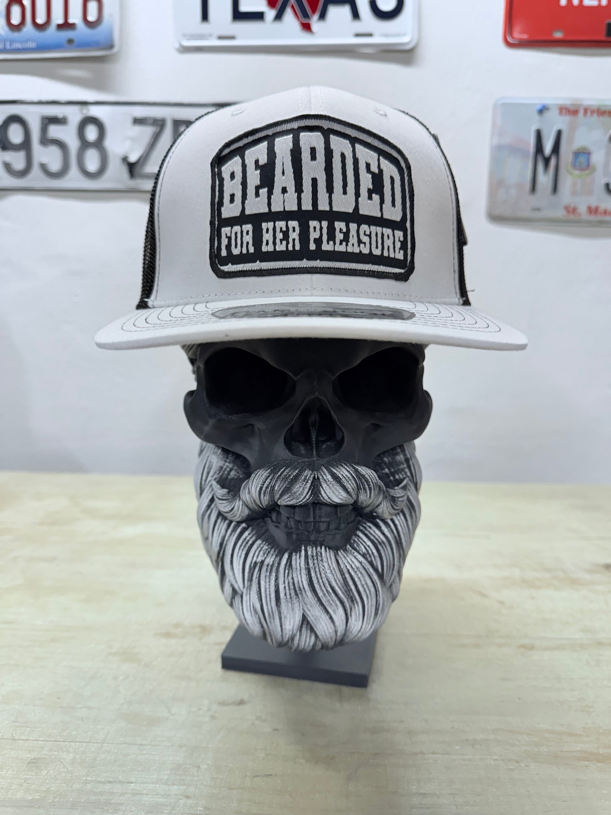 Bearded For Her Pleasure Funny Trucker Hat, Bearded Man Gift, Patch Hat for Beard Lovers, Unique Beard Dad Gift