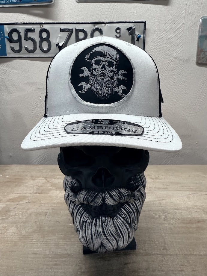 Beard Skull Embroidered Patch Mechanic Trucker Hat - Fun Gift for Beard Enthusiasts - Gift for Beard Lovers -Comes With A Free Beard Sticker