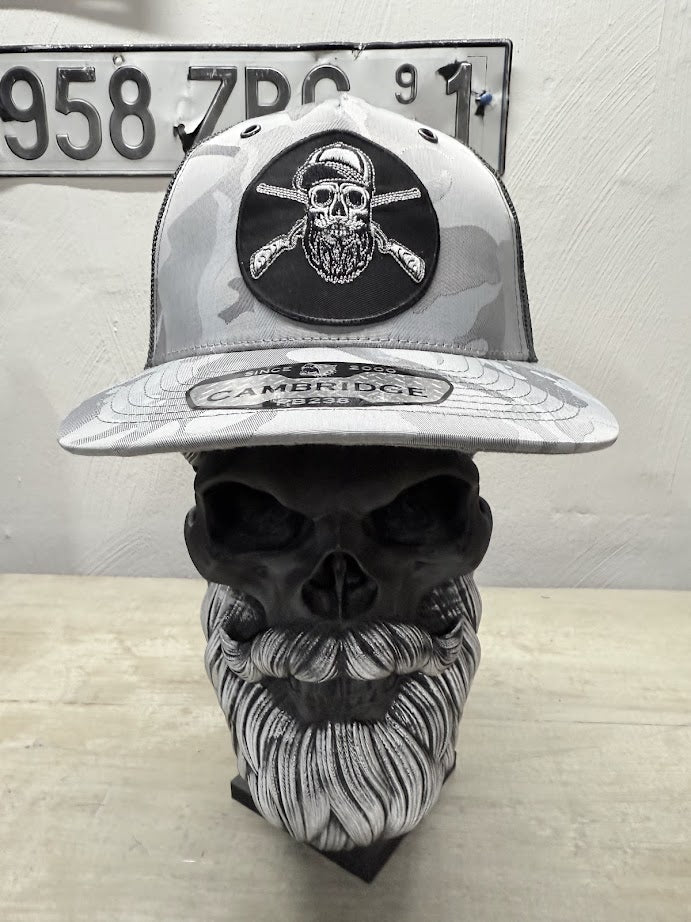 Beard Skull Embroidered Patch Hunting Trucker Hat - Fun Gift for Beard Enthusiasts - Gift for Beard Lovers -Comes With A Free Beard Sticker