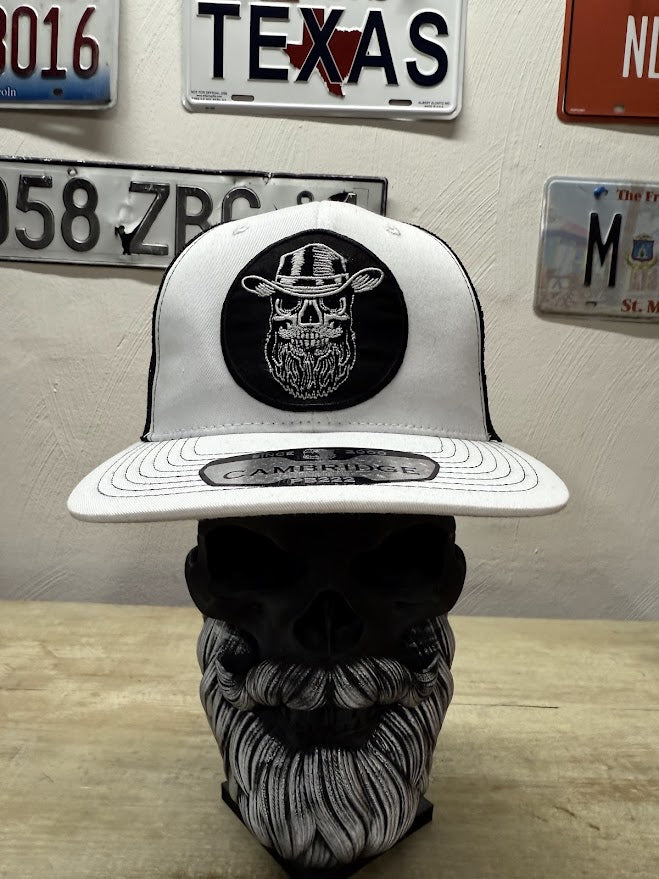 Unique Beard Skull Cowboy Trucker Hat Front