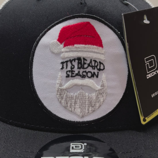 Holiday Skull Trucker Hat with Santa Beard