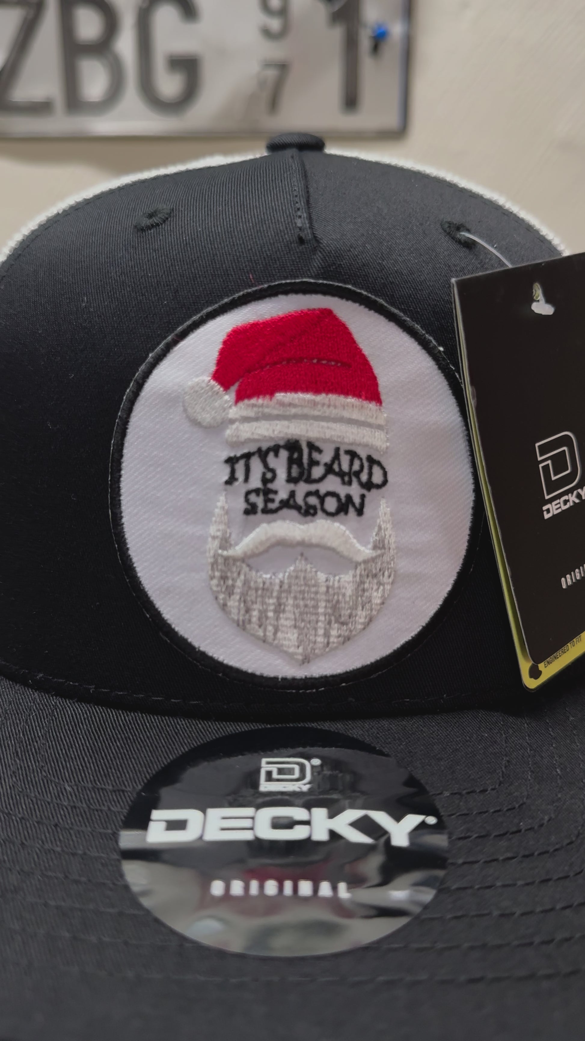 Holiday Skull Trucker Hat with Santa Beard