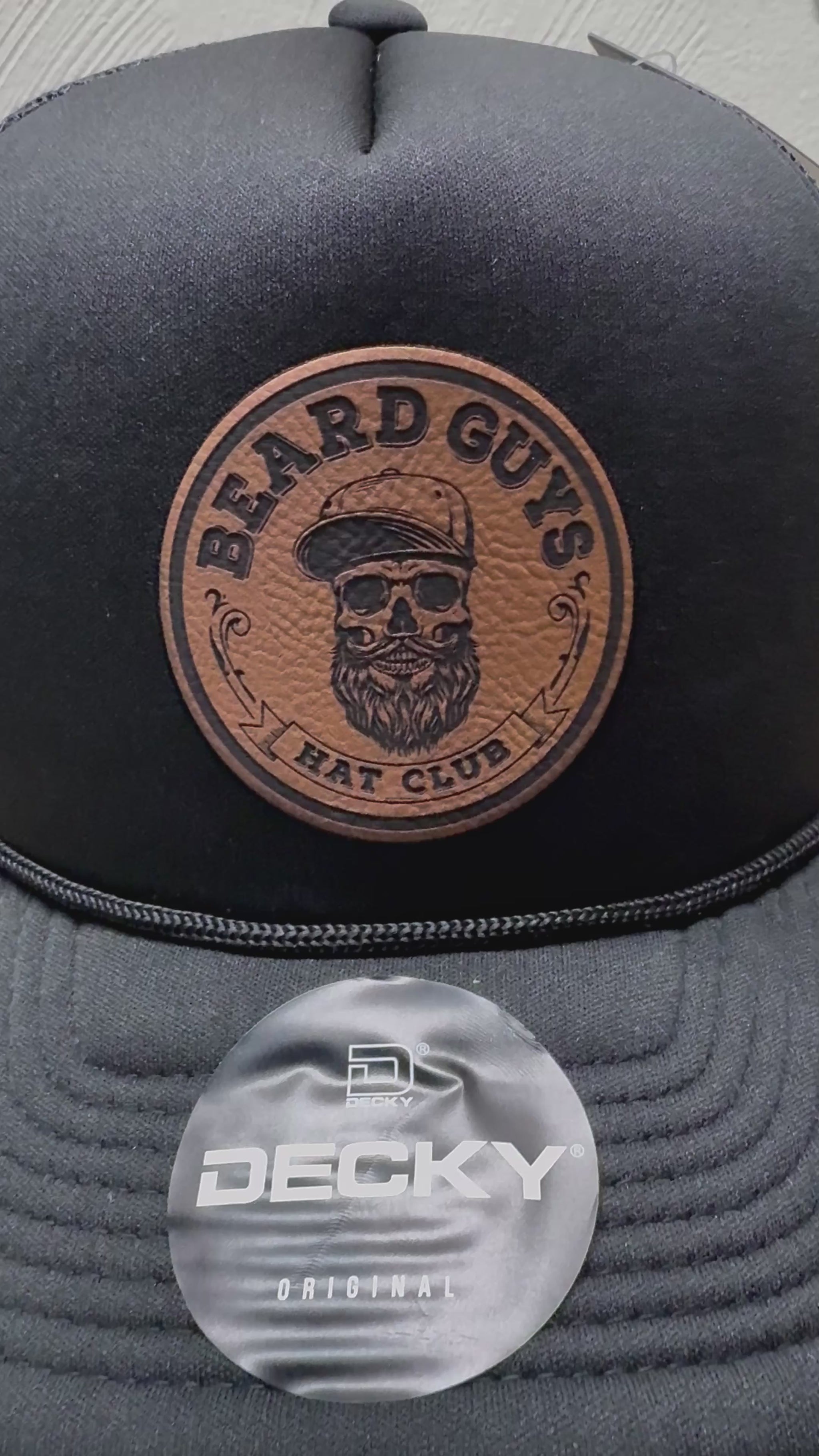 Beard Guys Hat Club Logo Trucker Hat Leather Patch