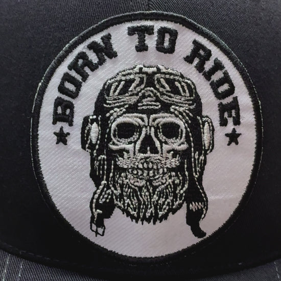 Born to Ride Biker Trucker Hat with Skull and Beard Embroidery Patch 