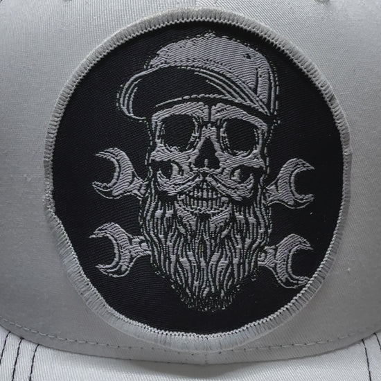 Beard Skull Embroidered Patch Mechanic Trucker Hat - Fun Gift for Beard Enthusiasts - Gift for Beard Lovers -Comes With A Free Beard Sticker